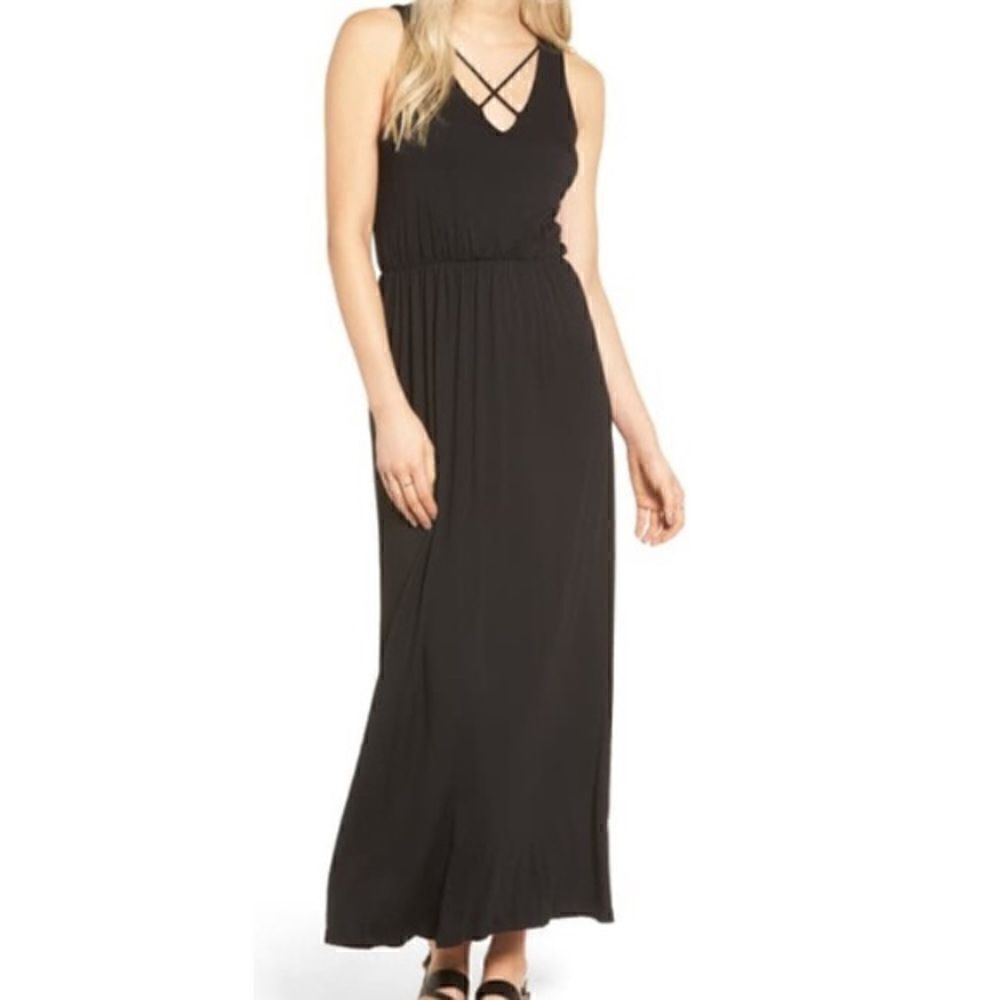 Lush Black Criss Cross Neckline Maxi Dress